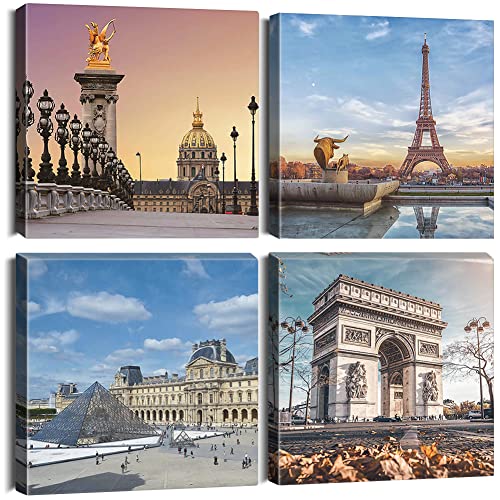 Sungeek 4 Parties Impression sur Toile 30x30cm Cadre Moderne Image sur Toile pour Chambre Bain Salon Cuisine Peinture Tableau pour Art Déco Murale (Paris)