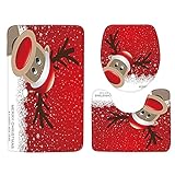 Badematten Set 3 Teilig -Weihnachten Badezimmerteppich - rutschfest Badteppich - Badvorleger rutschfest Waschbar - Teppich FüR Badezimmer -Weihnachtsdekoration Wc Vorlege Andr Vorleger