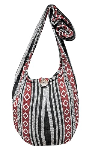 Woven Hippie Crossbody - Hobo Sling Shoulder Bag - Thai Cotton Boho Messenger Purse - Medium