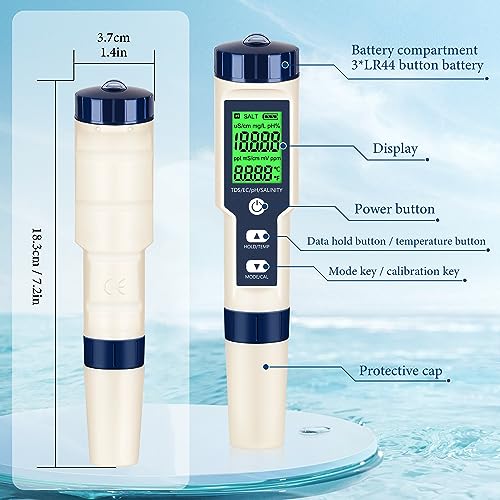 ph meter amp tds meter digital water tester 5 in 1 salinity tester ph temp ec and tds meterph meter for water with lcd backlitwater testing kits for drinking waterwineswimming poolhot tub spas