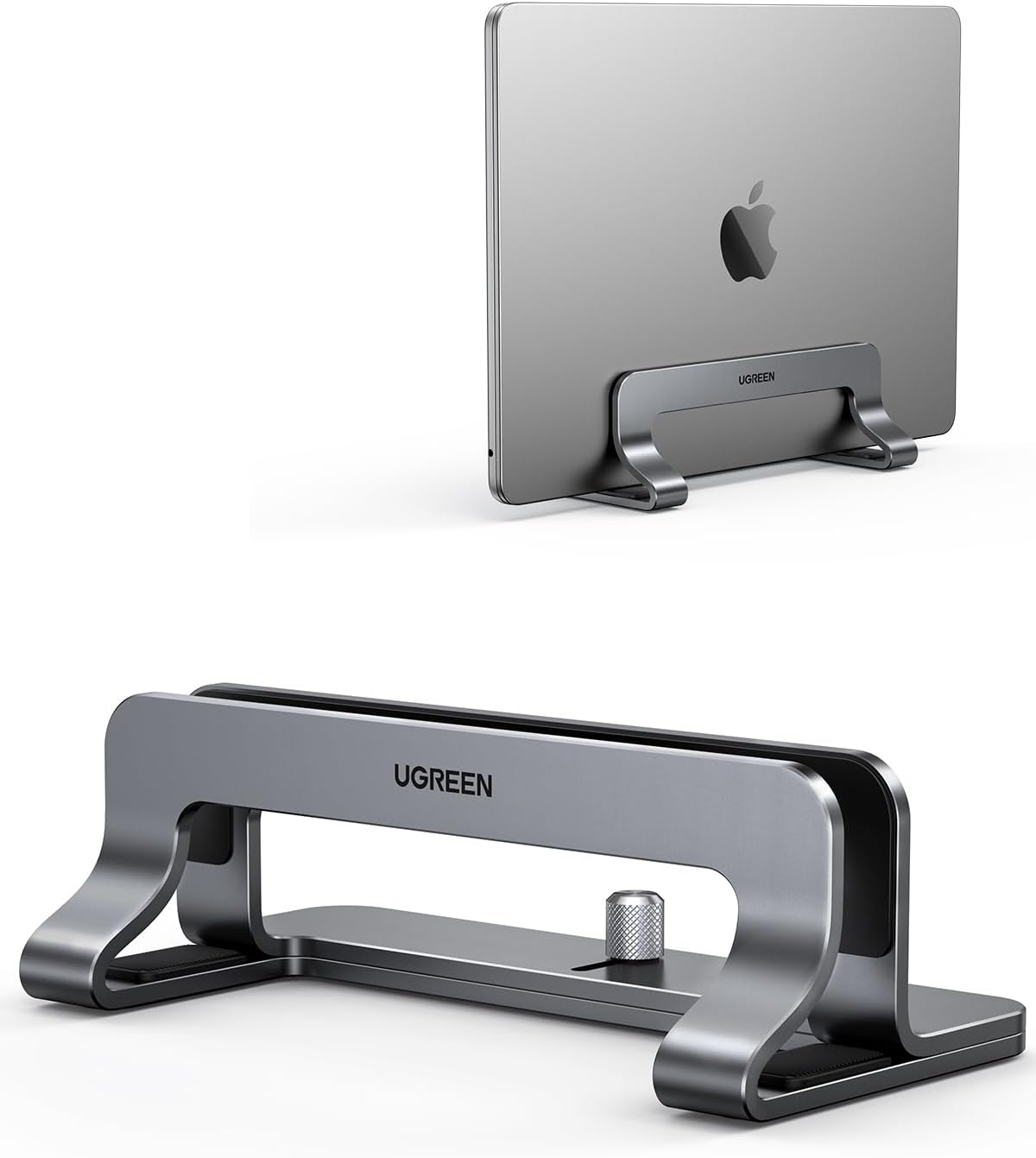 UGREEN Vertical Laptop Stand, PC Stand, Vertical Storage, Adjustable Width, Aluminum Alloy, Silicone Rubber, Scratch-Resistant, Compatible with All Mac, Surface, iPad, HP, etc. (Gray)