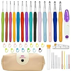 Gigmeta Set di 14 ganci all'uncinetto, per principianti adulti, set all'uncinetto per lavorare a maglia con manici ergonomici in gomma, custodia e borsa portatile, regalo per sorelle