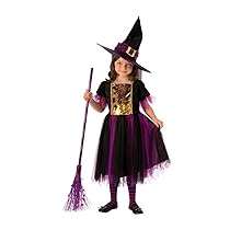 Rubies Costume Strega Magico per bambina, Vestito viola e dorato e capello, Ufficiale, Stregas, Witches per Halloween, Feste e Cosplay