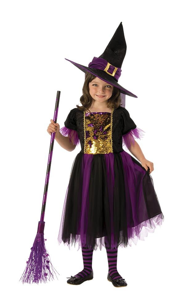 Rubies Costume Strega Magico per bambina, Vestito viola e dorato e capello, Ufficiale, Stregas, Witches per Feste e Cosplay