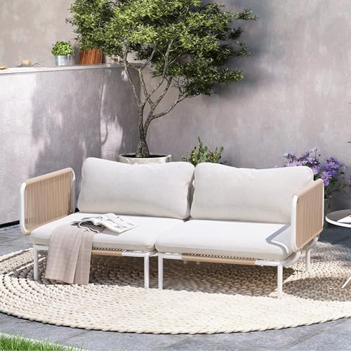 Image of Crestlive Products Oversized Outdoor Couch, 2-Seater Modular Sectional Sofa with Cushions, Modern Patio Conversation Set for Backyard, Deck, Porch or Poolside
