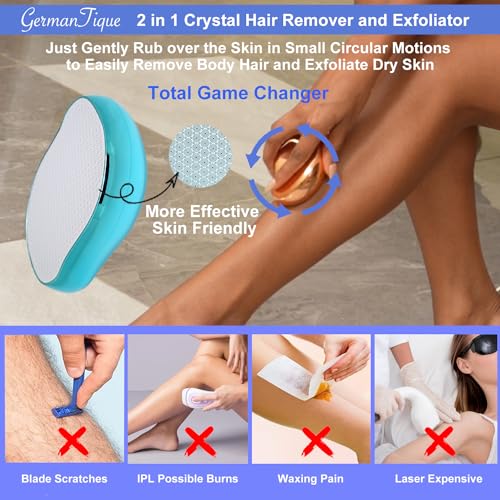 Germantique Crystal Hair Eraser,Natural Crystal Hair Remover,Reusable Painless Nano Glass Hair Removal Device Without Shaver,Gentle Crystal Epilator and Exfoliator for Soft Silky Skin(Light Blue) - Image 4