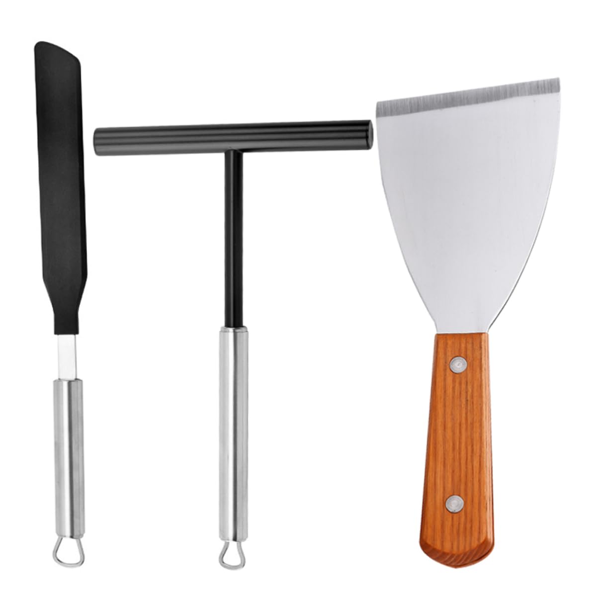 HAKIDZEL 1Set Stainless Steel Pancake Spreader Spatula Crepe Maker Tools for Non Stick Design Comfortable Grip for Home Kitchen Use
