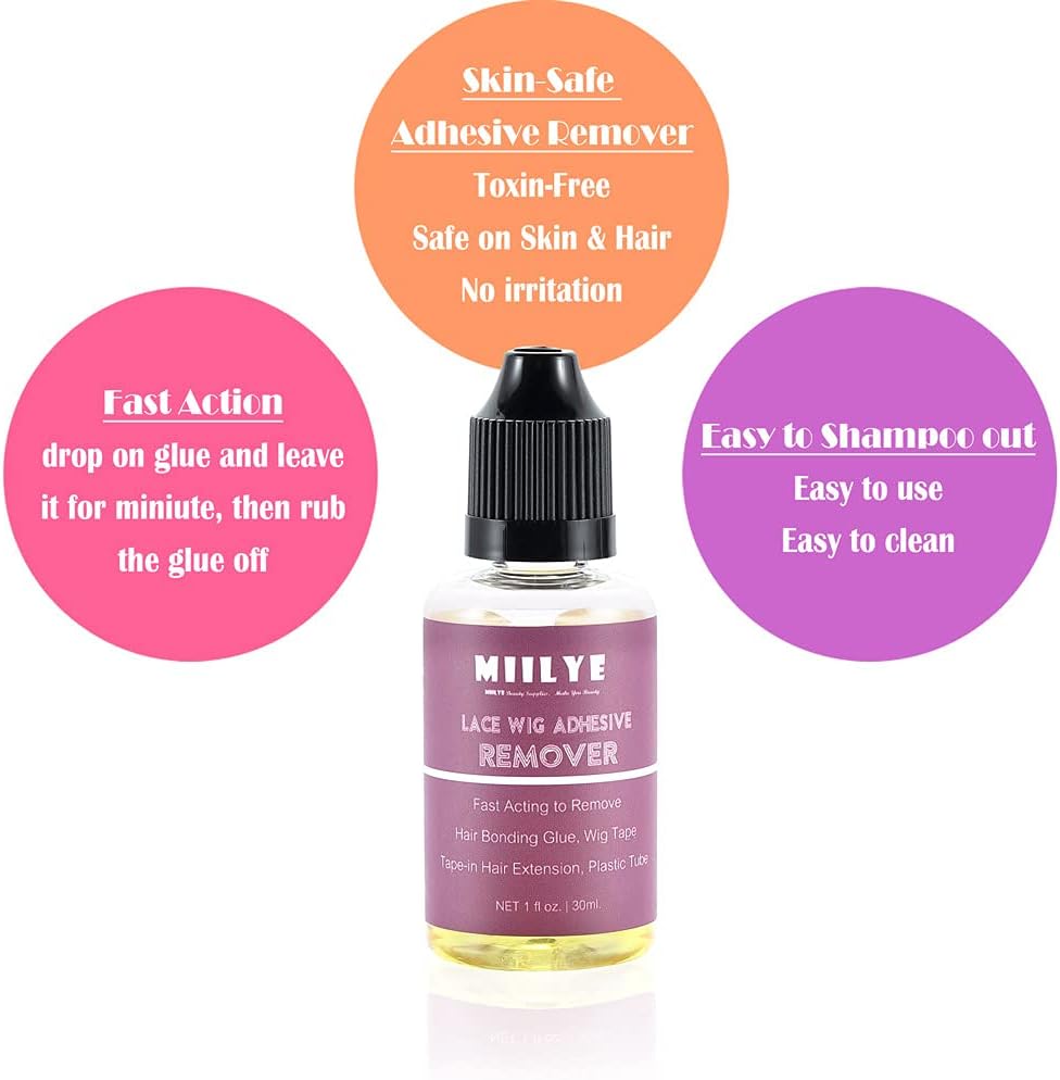 Wig Glue Remover, MIILYE Tape in Extensions Adhesive Residue Remover, transparent, 30 ml (Pack of 2) - Image 4