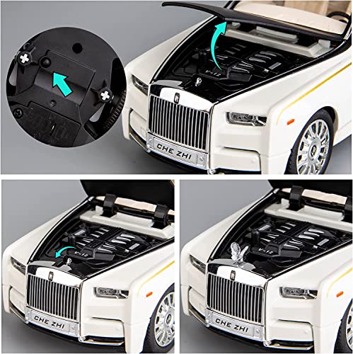 Image of Metal Pull Back Diecast Car 1:24 Big Rolls Royce Phantom Pull Back Car Model with Sound Light Boys Gifts Toys for Kids【Pack of 1】,multicolor