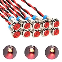Gebildet 10pcs 6mm AC/DC 12-24V Wasserdicht erkabelt LED Kontrollleuchte Set(Rot)