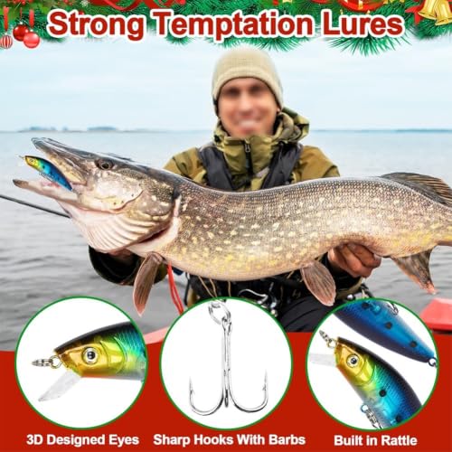 PureBowlic Calendrier de l'Avent 2024 avec 24 leurres/, compte à rebours de Noël pour pêcheurs, appâts en métal et plastique avec /3D/yeux pour étangs, lacs et rivières (style 3) – vue 7