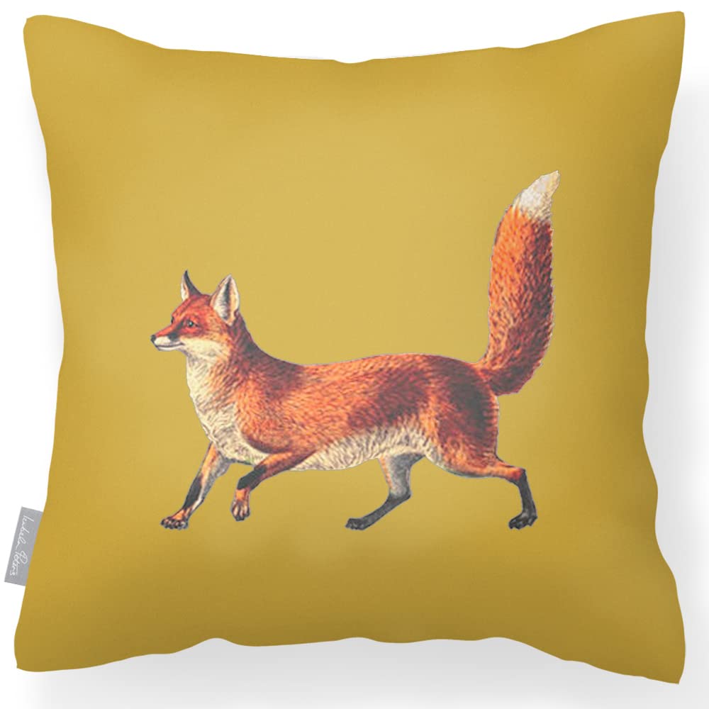 Izabela Peters Vintage Fox - Mustard Outdoor Cushions Waterproof, 43 Cm, Filled Outdoor Cushion, Fox - Mustard, Garden Furniture Cushions, Outdoor Seat Cushions, Garden Chair Cushions