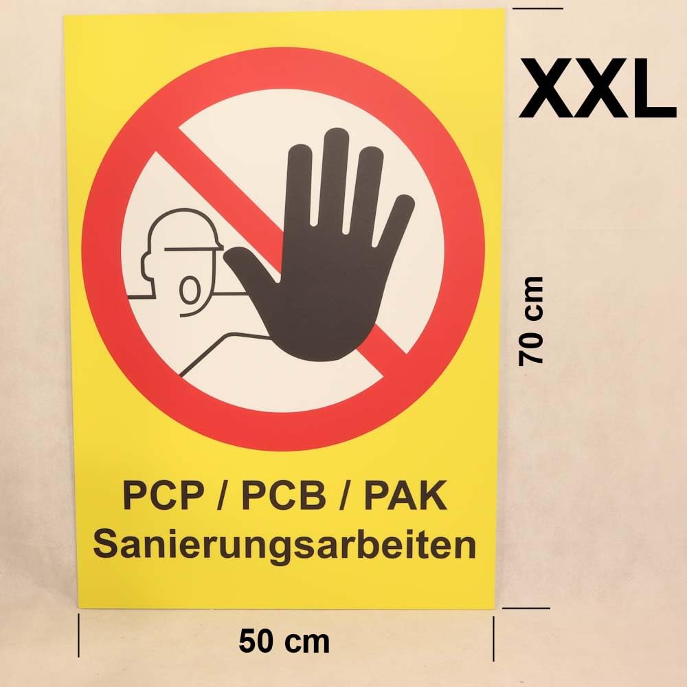 Señal de advertencia PCP PCB PAK 70 x 50 cm "PCP/PCB/PAK Sanierungsarbeiten" Premium en Aluverbundplatte 3 mm