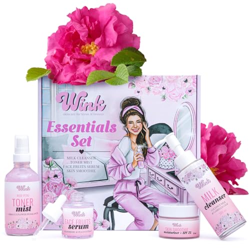 Skin Care Set For Teens (Plant-Based Facial Skincare Kit) Girl's Youth Milk Cleanser, Rose Petal Toner, Face Fruits Serum, & SPF 25 Moisturizer For Acne Relief - Preteen Kids 10-12, Teen and Up
