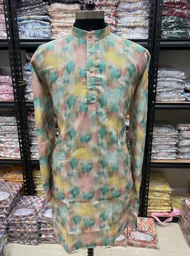 Image of FOXDX Men's Cotton Blend Printed Long Kurta Suitable for All Indian Wedding, Occasions, and Festivals