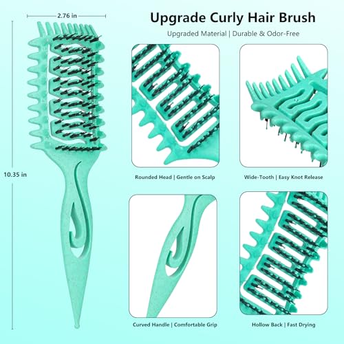 Image of Curly Hair Brush Set: Curl Defining Styling Detangler Tool With Bonnet for Wet & Dry Hair Anti-Frizz Volume & Definition Night Hair Care for Women (Green)