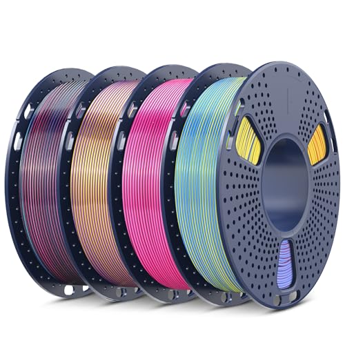 Image of SUNLU Silk Quadruple Color PLA Filament Bundle Muticolor, Neatly Wound Shiny Silk 3D Printer Filament 1.75mm ±0.02mm, Individually Vacuum Packed, 0.25kg per Spool, 1kg in Total, 4 Pack.