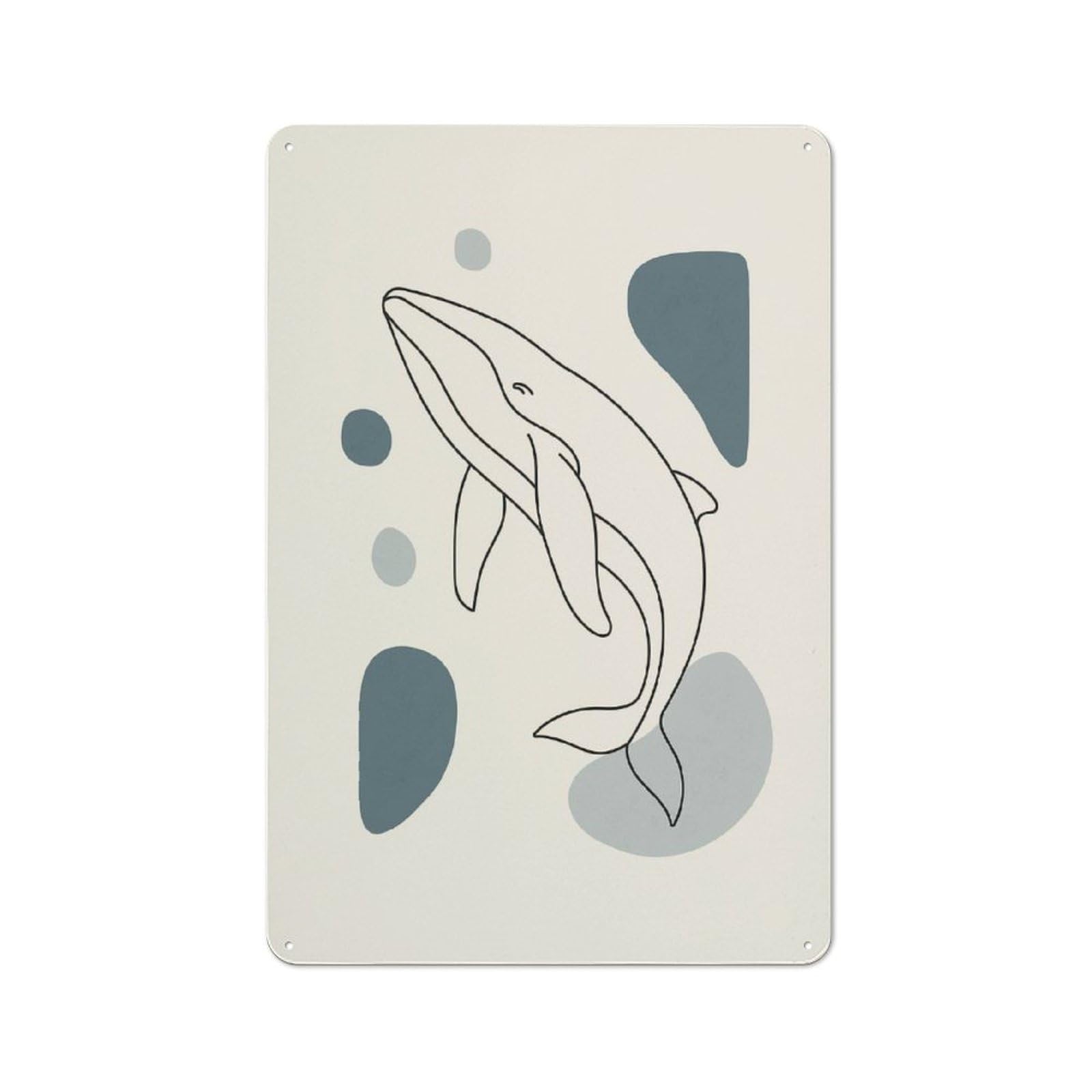 Junmoney Minimalist Whale Line Art With Shapes Casual Metal Wall Decor 30X20cm, Tin Sign For Greenhouse, Garden Room, Cafe Or Entryway