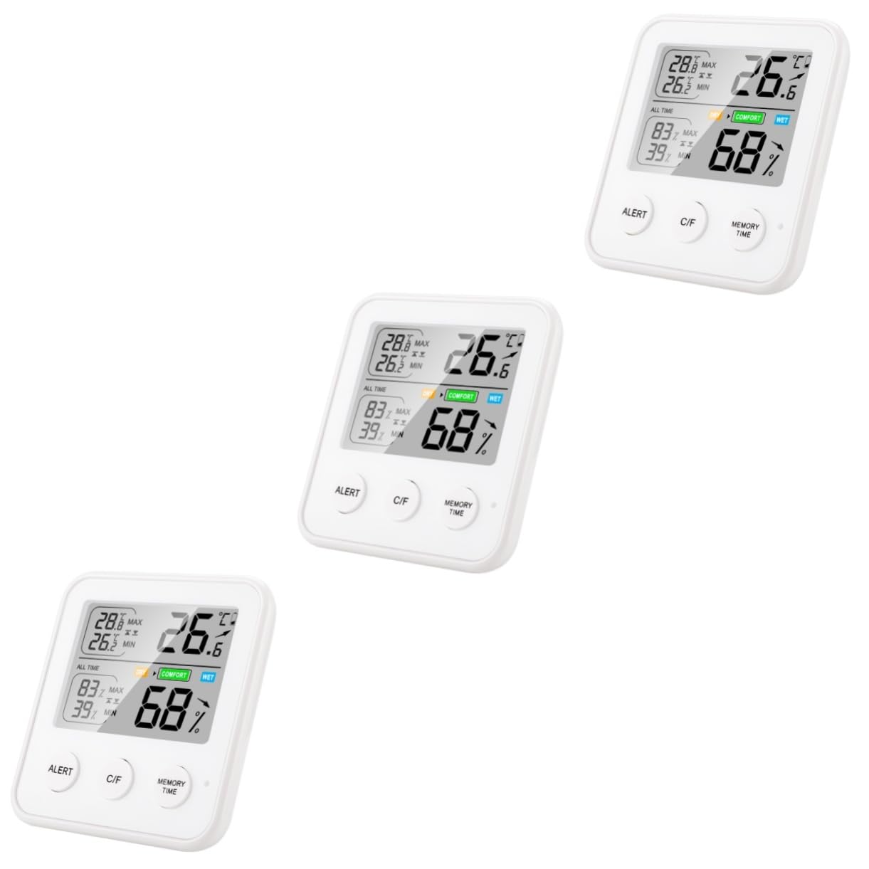 Kisangel 3pièces Thermomètre Numérique Hygromètre Intérieur Multifonction Avec Affichage Température Humidité Horloge Et Calendrier Pour Chambre Le Salon Salle De Bain