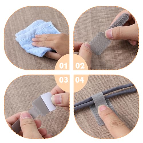 40 piezas de bridas ajustables de gancho y lazo con clips adhesivos para organizar cables debajo del escritorio, reutilizables para PC, electrónica, hogar y oficina (gris) miniatura 3