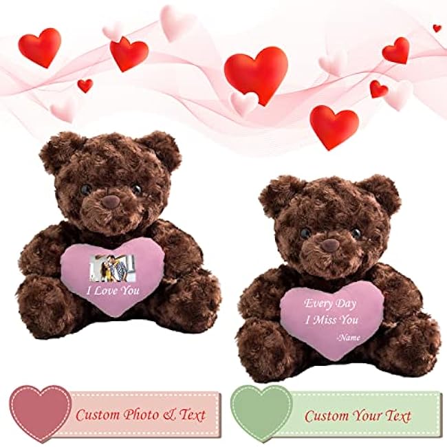 Personalized Teddy Bear with Heart for Customized Text, Custom Teddy Bear Stuffed Animal as Personalized Gifts for Girlfriend/Boyfriend as Birthday Gifts/Valentines Day Gifts (8 in-Pink Heart)