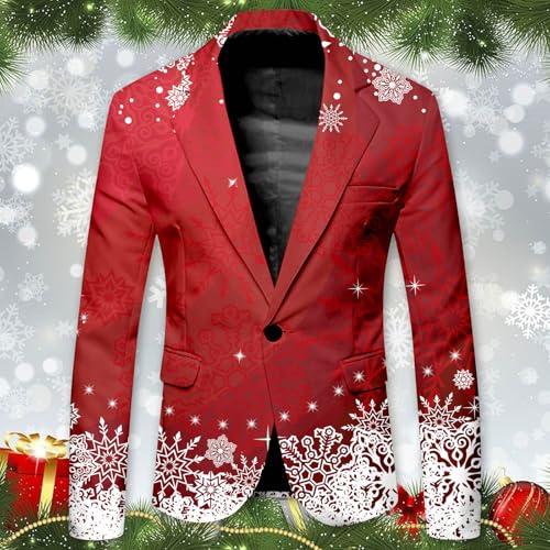 Christmas Men's Casual Blazer Xmas Graphic Print Long Sleeve Sports Coats One Button Business Suit Jacket with Pocket2