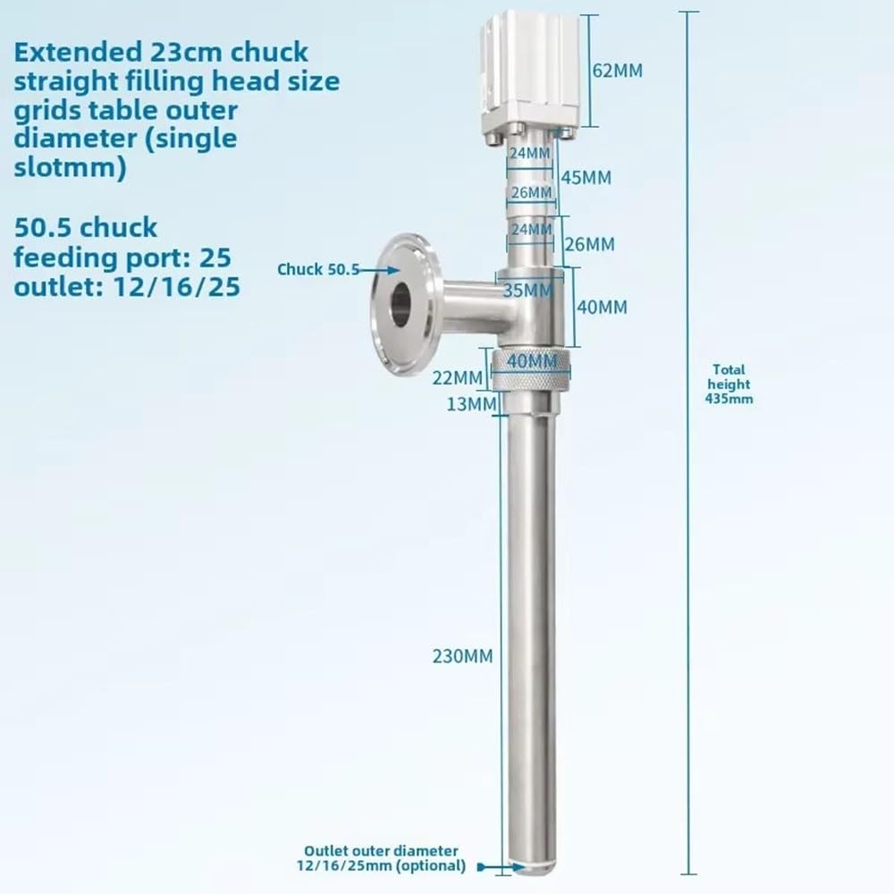 Cabezal De Llenado Antigoteo SS304 Con Válvula Extendida 1 Pieza | For máquina de llenado de líquidos - Piezas neumáticas antiespumantes(50.5 L230 OUTLET12MM)