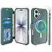 VANAVAGY Compatible for iPhone 17 Wallet Case for Magsafe Wireless Charging, PU Leather Flip Folio Shockproof Phone Cover with Wrist Strap RFID Blocking Card Holder [Screen Protector],Forest Green