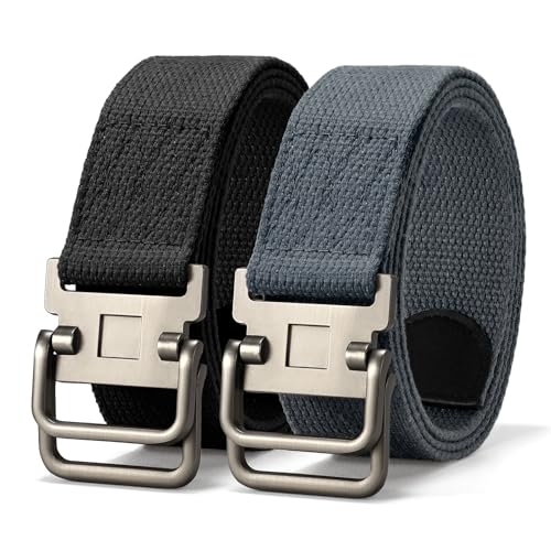 JASGOOD 2 Pack Canvas Web Belts Double D Ring Buckle for Men Fabric Cloth Casual Belt for Jeans Pants 1 1/2