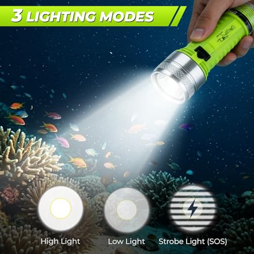 Linterna de buceo recargable de 1500 lúmenes con protección impermeable IPX8 4