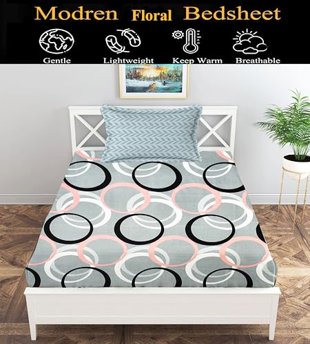 Image of IVAZA Ezyption Cotton Soft and Warm Mix N Match Bedsheet Set for Single Size Bed Soft Durable bedsheet with1 Pillow Cover Grey Circle