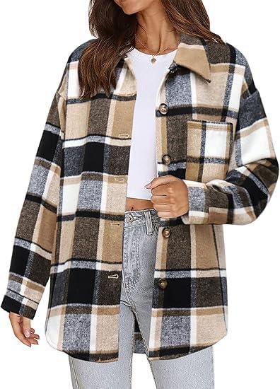 Damskie flanelowe koszule w kratę z długim rękawem zapinane na guziki kurtki płaszcze z bocznymi kieszeniami flanelowa koszula zapinana na guziki, 08, XL