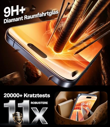 TORRAS für iPhone 16 PLus für Panzerglas 9H+ Folie TOP Stoßfest, 2 Stück – Ansicht 4
