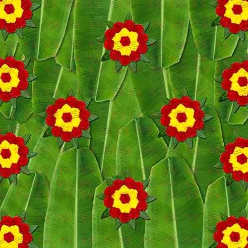 Image of S2S Mango Leaves And Flowers Decoration At Home | Easy Simple Backdrop Red Yellow Flowers Pack Of 4 Pcs, 50 Cm