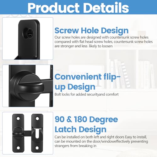 2 Cerradura de Pestillo Puerta Corredera Interior Exterior Deslizante, Cerradura de Puerta Correderas, Cerradura Puertas Corredera 90/180 Grados, Cerrojos y Pestillos para Puertas de Madera Cocinas - imagen 3
