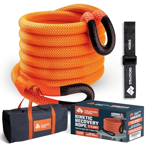 1" x 30 Feet Kinetic Recovery Rope – 48,000 lbs Capacity Tow Rope with Mesh Storage Bag - Off-Road Snatch and Strap Kinetic Rope Recovery Kit for SUV, UTV, ATV, Jeep,Trucks and Tractors
