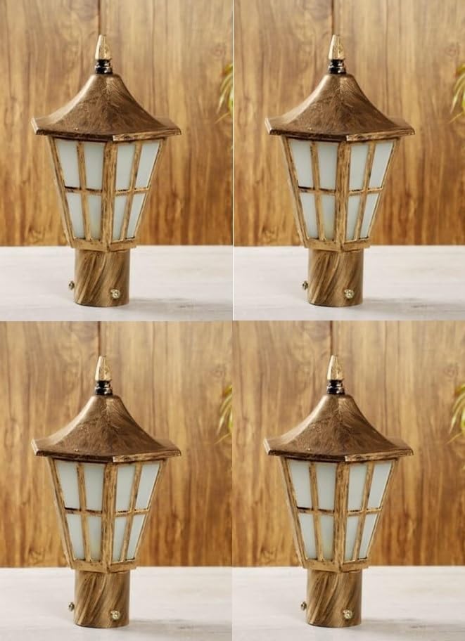 Areezo Waterproof Antique Gate Light for Outdoor Pillars & Gate Posts | Rust-Proof Aluminium Body | B22-D Holder (Pack of 4) (with Bulb, Hurricane Antique)-image-0