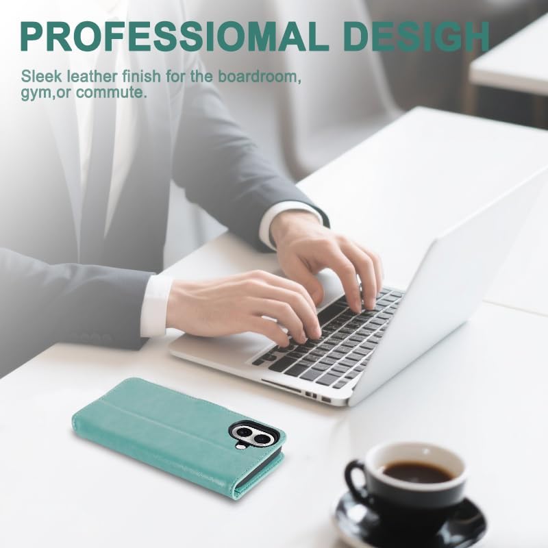 MONASAY Wallet Case for iPhone 17 6.3 inch,Magnetic Flip Cover with Card Holder Slots and Kickstand RFID Blocking Shockproof PU Leather Folio Compatible with iPhone 17 Phone Case, Mint - Image 6