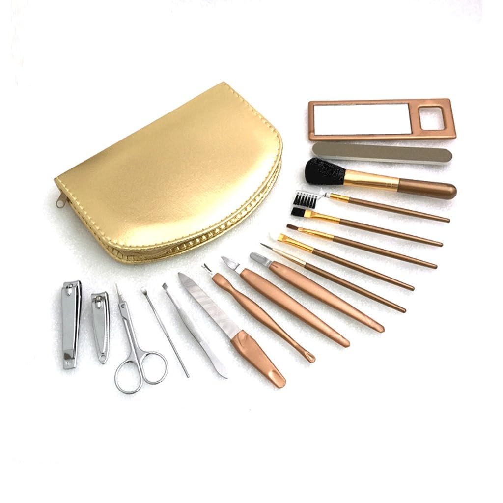 Gold PU Bag 18 Piece Nail Clipper Multifunctional Makeup Brush Tool Box Nail Clipper Nail Clipper Set