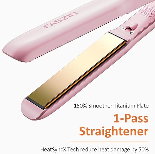 Miniatura 2 de Faszin Plancha de pelo profesional, placa de titanio iónico de 1.18 pulgadas, plancha plana de calentamiento rápido 20S con pantalla LED