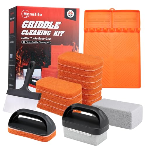 Griddle Cleaning Kit for Blackstone Accessories,Heat-Resistant Silicone Spatula Mat with Hanger,Flat Top Grill Cleaning Kit Set with Grill Cleaner Stone Brick, Griddle Scraper&Scouring Pads
