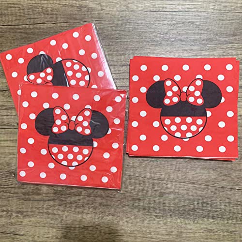 60Pcs Red Minnie Birthday Party Napkins Minnie Birthday Decorations For Girls Red And Black Mouse Birthday Party Supplies #TOP3