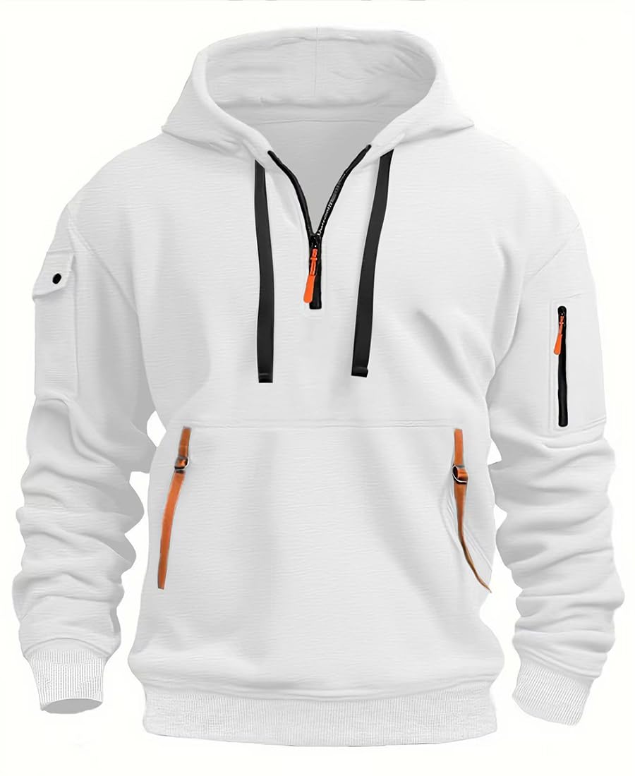 Sweat à Capuche Zippé Pour Homme – Polaire Chaude, Poches Kangourou – Style Décontracté Automne/hiver 🧥