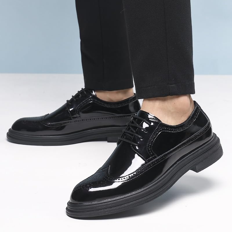 Men's Leather Low Heel Business Dress Shoes Business Casual Formal Shoes Office Work Low Top Dress Shoes Men's Classic Lace Up Oxfords Dress Shoes Faux Patent Leather Tuxedo4