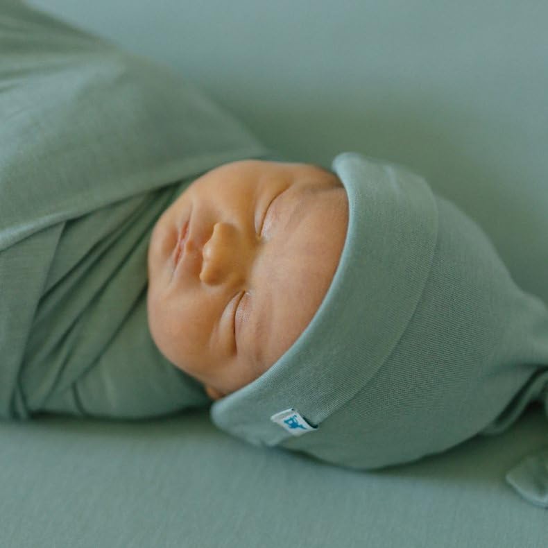 Image of Little Unicorn Stretch Knit Swaddle and Hat Set | Super Soft | Large Baby Blanket for Swaddling, Burping, Nursing | Newborn Infant Beanie Cap | Harbor