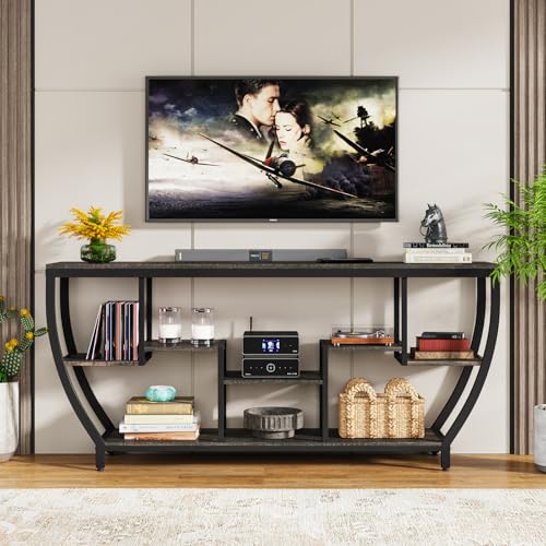 Image of Tribesigns 70.9 Inch Long Sofa Table with Shelves, Rustic Console Table with Storage, Industrial Entryway Table TV Stand, Behind Couch Table Accent Tables for Living Room, Hallway, Foyer, Dark Grey