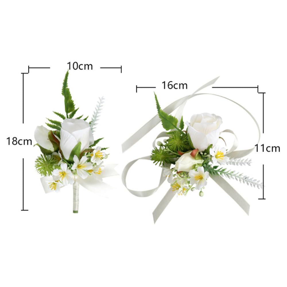 Zestaw bransoletek z kwiatami róż, dla mężczyzn i kobiet, 6 sztuk jedwabnych kwiatów + 6 sztuk różanych dekoracji, broszka, gorset, ręcznie kwiat, boutonnierka dla gości weselnych