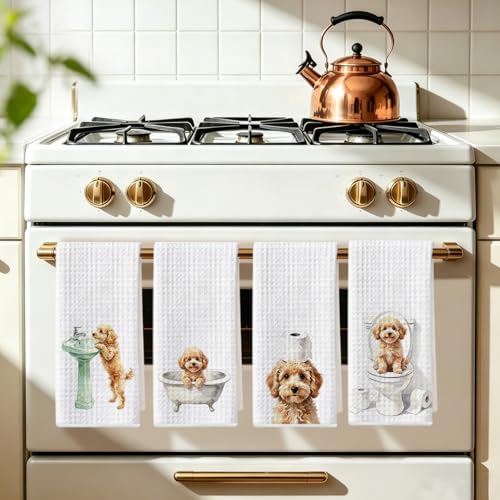 Image of Hanamiya Na 4 Pcs Funny Poodle Bathroom Hand Towels 24x14 Inch, Poodle Gifts Absorbent Microfiber Dish Cloth Towel, Poodles Mom Gifts Waffle Weave Hand Towels for Toilet Home Dog Bathroom Decor