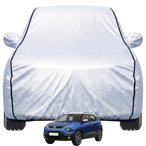 Pivalo Car Cover for Tata Punch All Model & Years (2021-2026) 100% Waterproof with Mirror Pockets, Triple Stitched Bottom Elastic Dustproof Full Body Protection (Heat & UV Resistant, Silver)