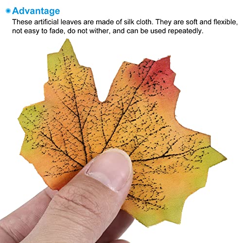 PATIKIL Artificial Leaves, 300 Pcs Fall Maple Autumn Fake Leaf for Wedding Party Thanksgiving Halloween Decoration, Green Yellow - Image 4